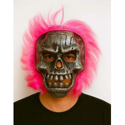 Mey İthalat® Wild Skull - Gümüş Kafatası Pembe Saçlı İskelet Maske