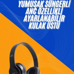 Mey İthalat® Wireless 5.0 Bluetooth Kablosuz Kulaklık ANC Özellikli Kulak Üstü Ayarlanabilir