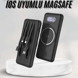 Mey İthalat® Wireless Powerbank 10000 Mah LED Ekranlı Dahili Kablolu Hızlı Şarj
