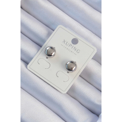 Mey İthalat® Xuping Gümüş Renk Minimal Bombeli Oval Küpe