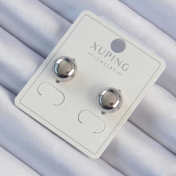 Mey İthalat® Xuping Gümüş Renk Minimal Bombeli Oval Küpe