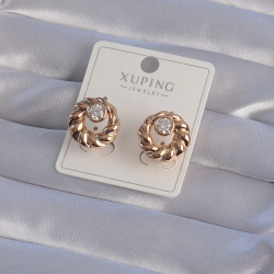 Mey İthalat® XUPİNG Rose Renk Oval Zirkon Taşlı Burgu Model Küpe