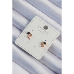 Mey İthalat® Xuping Rose Renk Siyah Zirkon Taşlı Kıvrımlı Küpe