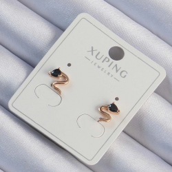 Mey İthalat® Xuping Rose Renk Siyah Zirkon Taşlı Kıvrımlı Küpe