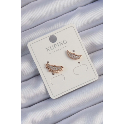 Mey İthalat® Xuping Rose Renk Zirkon Taşlı Ay ve Güneş Tasarımlı Küpe
