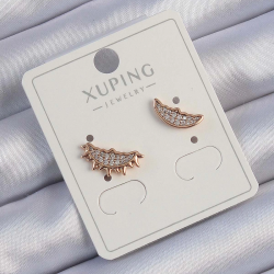 Mey İthalat® Xuping Rose Renk Zirkon Taşlı Ay ve Güneş Tasarımlı Küpe