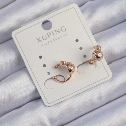 Mey İthalat® Xuping Rose Renk Zirkon Taşlı Bombeli Topçuk Earcuff Küpe