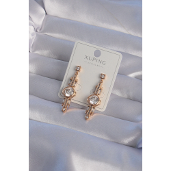 Mey İthalat® XUPİNG Rose Renk Zirkon Taşlı Geometrik Sallantılı Küpe