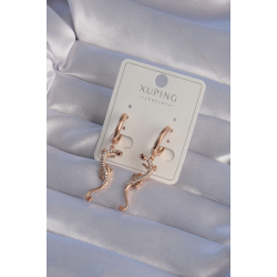 Mey İthalat® XUPİNG Rose Renk Zirkon Taşlı Kertenkele Model Halka Küpe