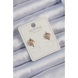 Mey İthalat® Xuping Rose Renk Zirkon Taşlı Yansımalı Oval Küpe