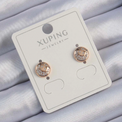 Mey İthalat® Xuping Rose Renk Zirkon Taşlı Yansımalı Oval Küpe