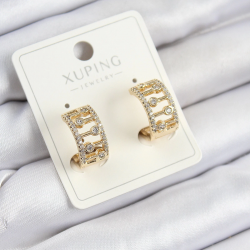 Mey İthalat® Xuping Zirkon Taşlı Çit Halka Model Gold Renk Kadın Küpe