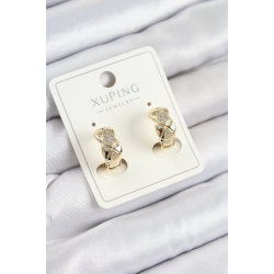 Mey İthalat® Xuping Zirkon Taşlı Geometrik Desenli Halka Model Gold Renk Kadın Küpe