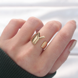 Mey İthalat® Y Harfli Altın Renk Ayarlanabilir Yüzük