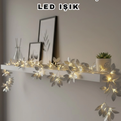 Mey İthalat® Yaldızlı Gümüş Yaprak LED Işık Pilli Dekoratif Ortam ve Yılbaşı Aydınlatması