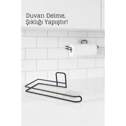 Mey İthalat® Yapışkanlı Kağıt Havluluk – Siyah Metal, 25 x 7 cm