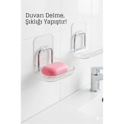 Mey İthalat® Yapışkanlı Sabunluk – Su Giderli, Katı Sabun Kutusu, 13 x 9 cm
