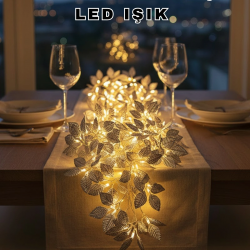 Mey İthalat® Yaprak Şekilli Gümüş LED Işık Pilli Dekoratif Aydınlatma
