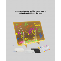 Mey İthalat® Yaratıcı Çizim ve Mesajlar İçin LED Işıklı Renkli Tahta