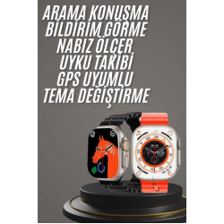 Mey İthalat® Yeni Model Akıllı Saat Ultra Smart Watch Gümüş Kasa 45mm Titreşim