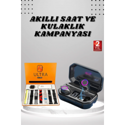 Mey İthalat® Yeni Nesil Akıllı Saat ve Bluetooth Kulaklık Kampanyası Dijital Göstergeli Powerbankli