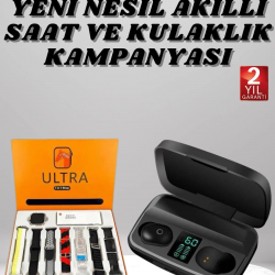 Mey İthalat® Yeni Nesil Akıllı Saat ve Bluetooth Kulaklık Kampanyası Dokunmatik Kare 7 Kordonlu