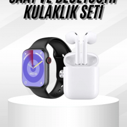 Mey İthalat® Yeni Nesil Akıllı Saat Ve Kulaklık Seti Gümüş Kasa Zarif Tasarım Çok Fonksiyonlu