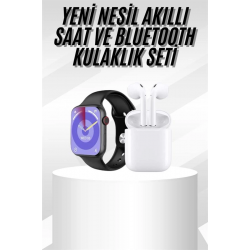 Mey İthalat® Yeni Nesil Akıllı Saat Ve Kulaklık Seti Gümüş Kasa Zarif Tasarım Çok Fonksiyonlu