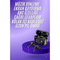 Mey İthalat® Yeni Nesil ANC Özellikli Çağrı Cevaplayan Dokunmatik Ekranlı Bluetooth Kulaklık Siyah