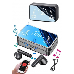 Mey İthalat® Yeni Nesil Kablosuz Kulaklık Aynalı Powerbank Özellikli Bluetooth Bağlantılı Dijital Göstergeli