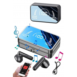 Mey İthalat® Yeni Nesil Kablosuz Kulaklık Aynalı Powerbank Özellikli Bluetooth Bağlantılı Dijital Göstergeli