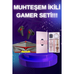 Mey İthalat® Yeni Nesil Pembe Dokunmatik Ekran Akıllı Saat ve Oyuncu Kulaklığı Kablosuz Bluetooth Kulaklık