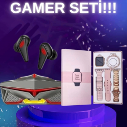 Mey İthalat® Yeni Nesil Pembe Dokunmatik Ekran Akıllı Saat ve Oyuncu Kulaklığı Kablosuz Bluetooth Kulaklık