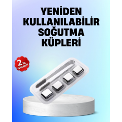 Mey İthalat® Yeniden Kullanılabilir 304 Çelik Metal Buz Küpleri 4'lü Set