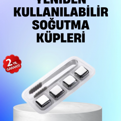 Mey İthalat® Yeniden Kullanılabilir 304 Çelik Metal Buz Küpleri 4'lü Set