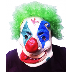 Mey İthalat® Yeşil Renk Afro Bonus Peruklu Palyaço Lateks Et Maske