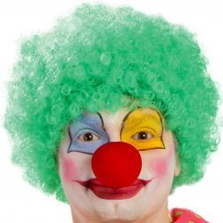 Mey İthalat® Yeşil Renk Kıvırcık Afro Bonus Peruk Takma Saç ve Kırmızı Burun Seti