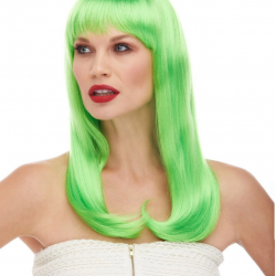 Mey İthalat® Yeşil Renk Uzun Düz Parti Peruğu