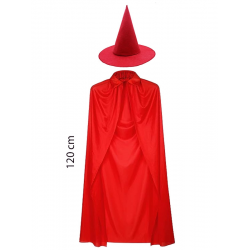Mey İthalat® Yetişkin Boy 120 cm Kırmızı Yakalı Pelerin ve Kırmızı Cadı Şapkası