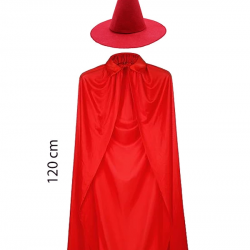 Mey İthalat® Yetişkin Boy 120 cm Kırmızı Yakalı Pelerin ve Kırmızı Cadı Şapkası
