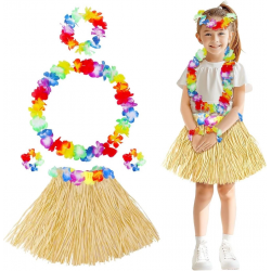 Mey İthalat® Yetişkin Çocuk Hawaii Parti Seti - 40 cm Naturel Etek + Çiçek Aksesuarlar (5 Parça)