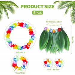 Mey İthalat® Yetişkin Hawaii Kostüm Seti - Yaprak Etek & Hawaii Set - 5 Parça