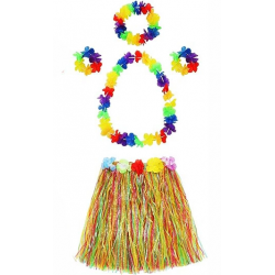 Mey İthalat® Yetişkin ve Çocuk Uyumlu Luau Aloha Hawaii  Kolye Renkli Etek Taç ve Bileklik Seti