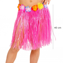 Mey İthalat® Yetişkin ve Çocuk Uyumlu Pembe Renk Püsküllü Hawaii Luau Hula Etek 40 cm