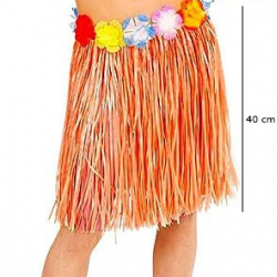 Mey İthalat® Yetişkin ve Çocuk Uyumlu Turuncu Renk Püsküllü Hawaii Luau Hula Etek 40 cm