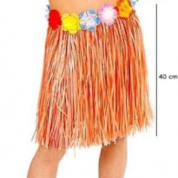 Mey İthalat® Yetişkin ve Çocuk Uyumlu Turuncu Renk Püsküllü Hawaii Luau Hula Etek 40 cm