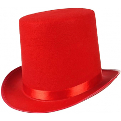 Mey İthalat® Yetişkinler İçin Kırmızı Renk Ringmaster Sihirbaz Şapkası Fötr Şapka 15cm