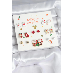 Mey İthalat® Yılbaşı Temalı Karışık Model 8 Çift Yılbaşı Temalı Kadın Küpe Seti