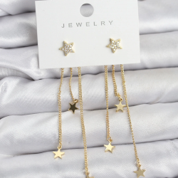 Mey İthalat® Yıldız Model Gold Renk Pirinç Sallantılı Kadın Küpe