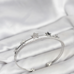 Mey İthalat® Yıldız Model Gümüş Renk Pirinç Kadın Bileklik